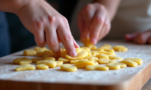 Mani infarinate che chiudono agnolotti fatti a mano